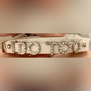 Wedding dog Leash collar set bride engagement white faux leather rhinestone